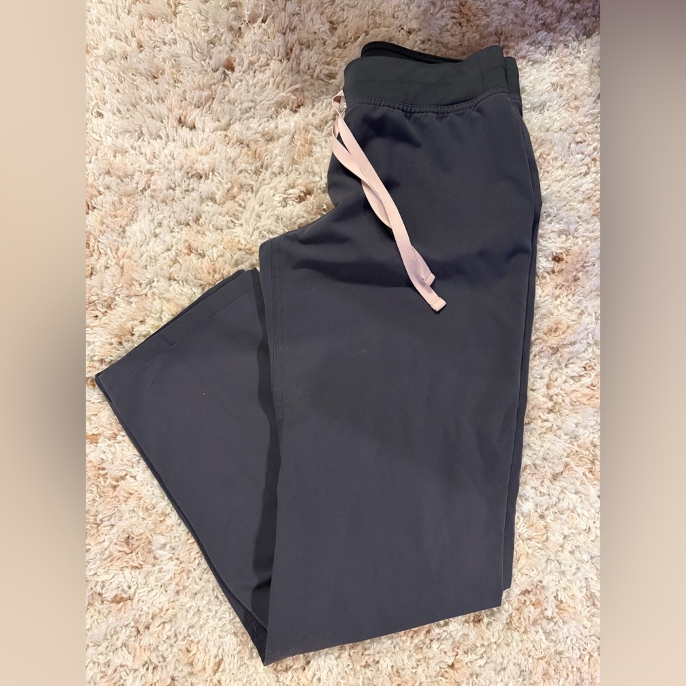 Figs Black Scrub Pants with Pink Drawstring
